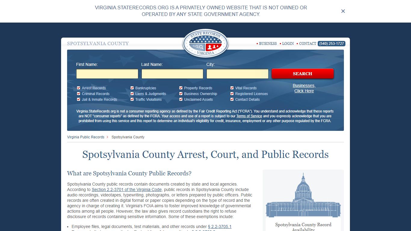 Spotsylvania County Arrest, Court, and Public Records