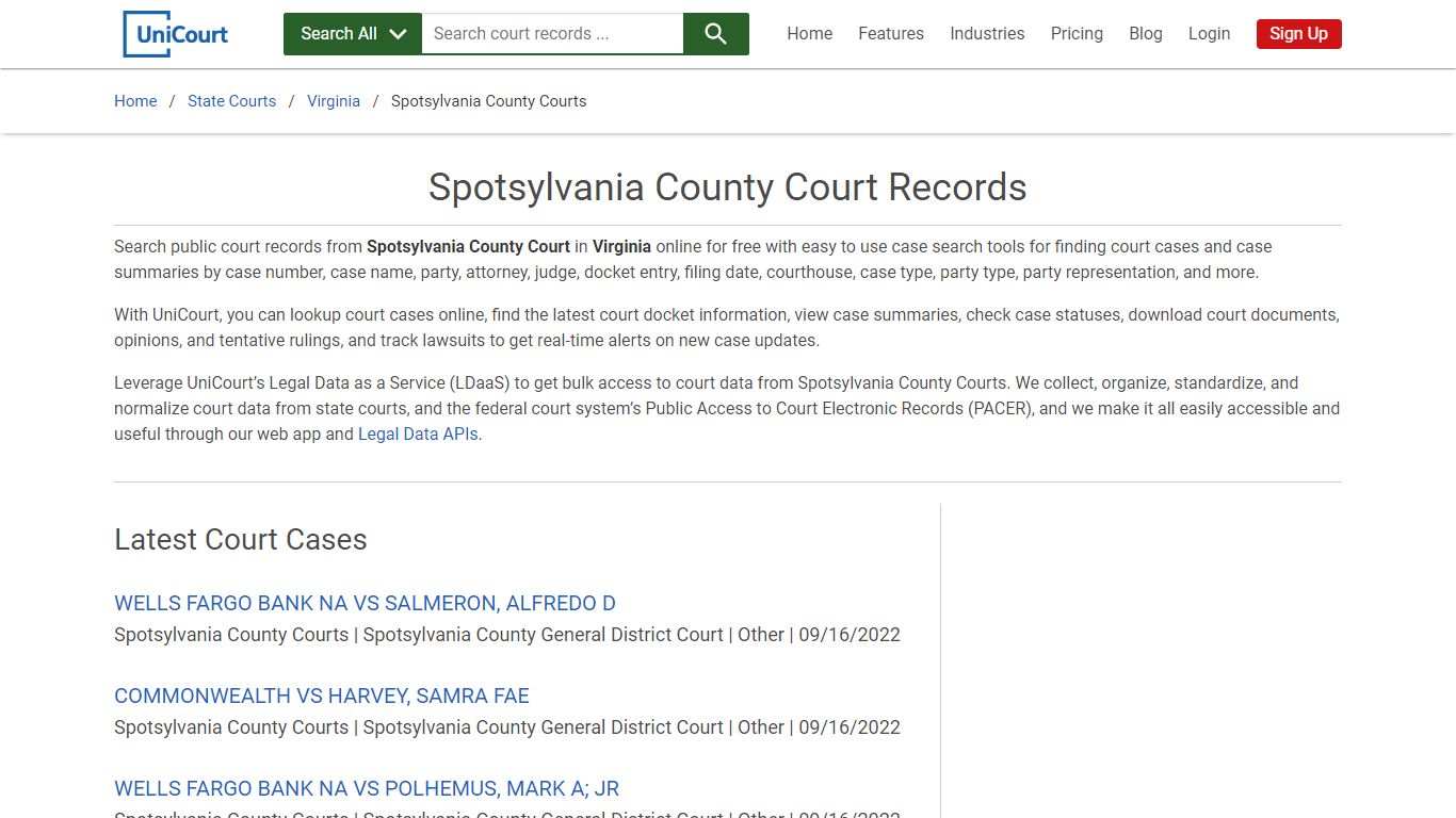 Spotsylvania County Court Records | Virginia | UniCourt