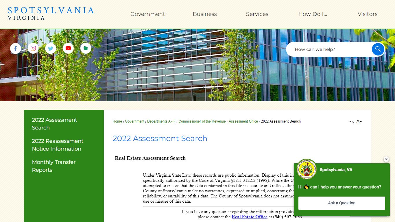 2022 Assessment Search | Spotsylvania County, VA