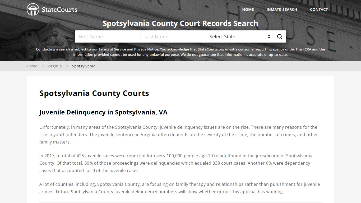 Spotsylvania County, VA Courts - Records & Cases - StateCourts